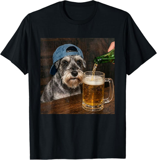 Schnauzer Drinking Beer Funny Miniature Schnauzer Dog Meme T-Shirt - T-Shirt | Black