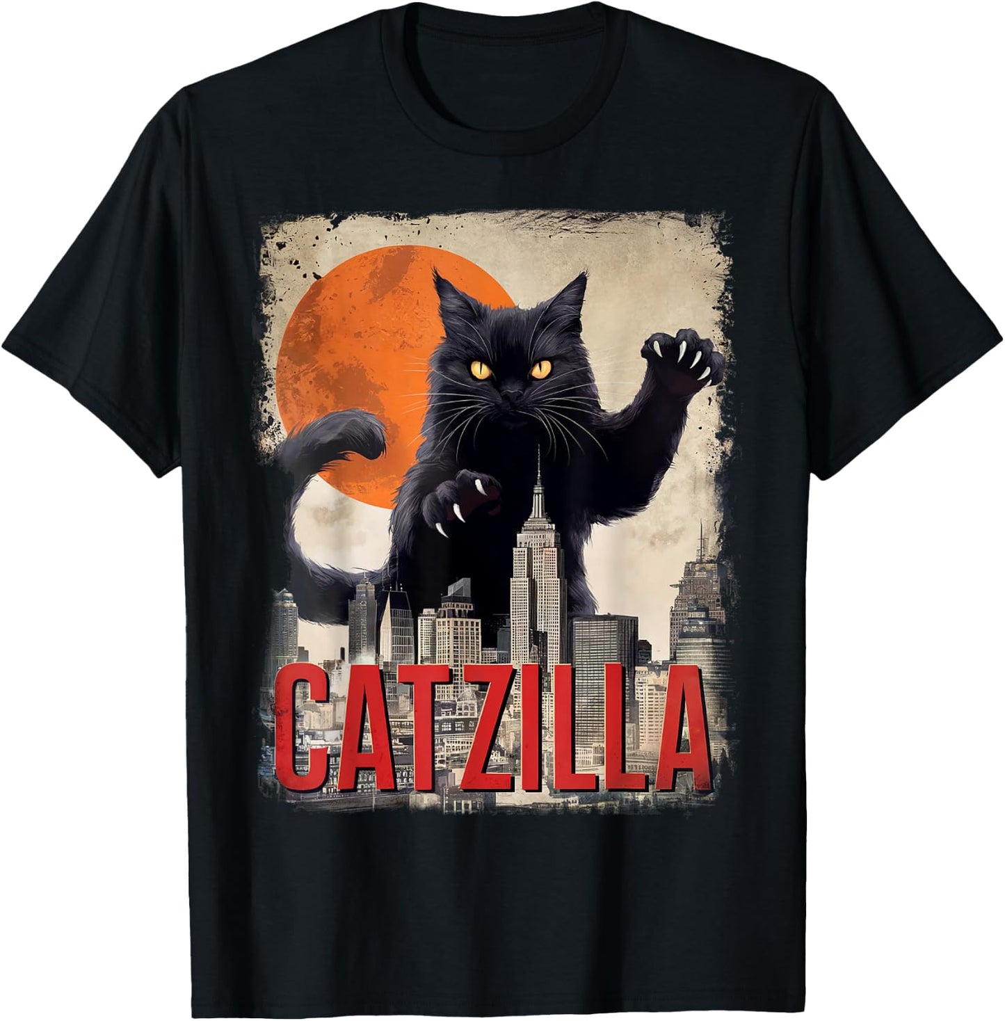 Funny Catzilla Cat Japanese Art Cat Gifts Women Kid T-Shirt - T-Shirt | Black