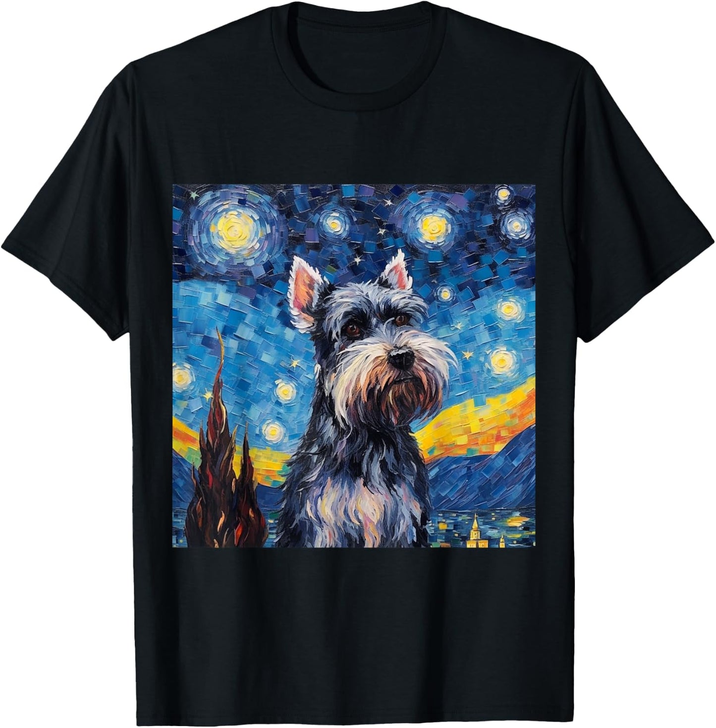 Miniature Schnauzer Starry Night - Miniature Schnauzer T-Shirt - T-Shirt | Black