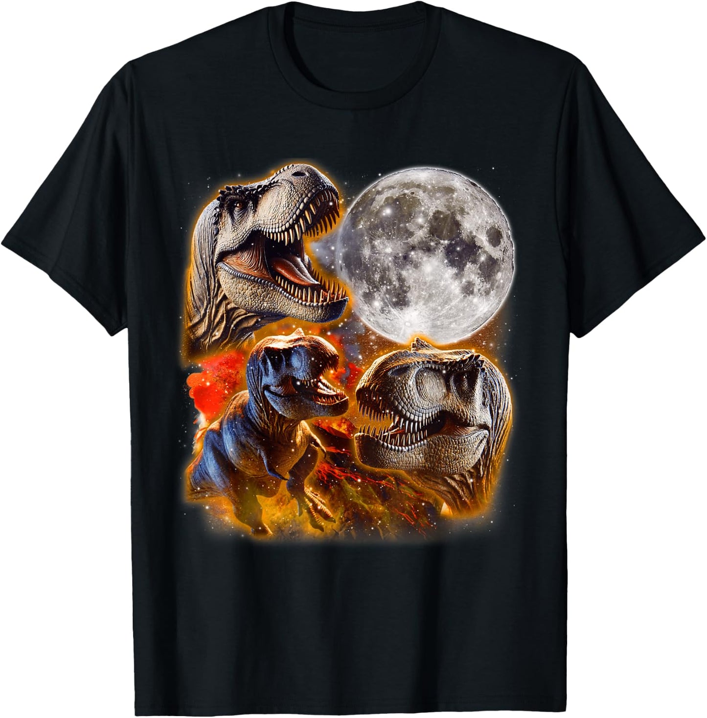 Three T-Rex Dinosaurs Howling At Moon 3 Wolves Parody T-Shirt - T-Shirt | Black