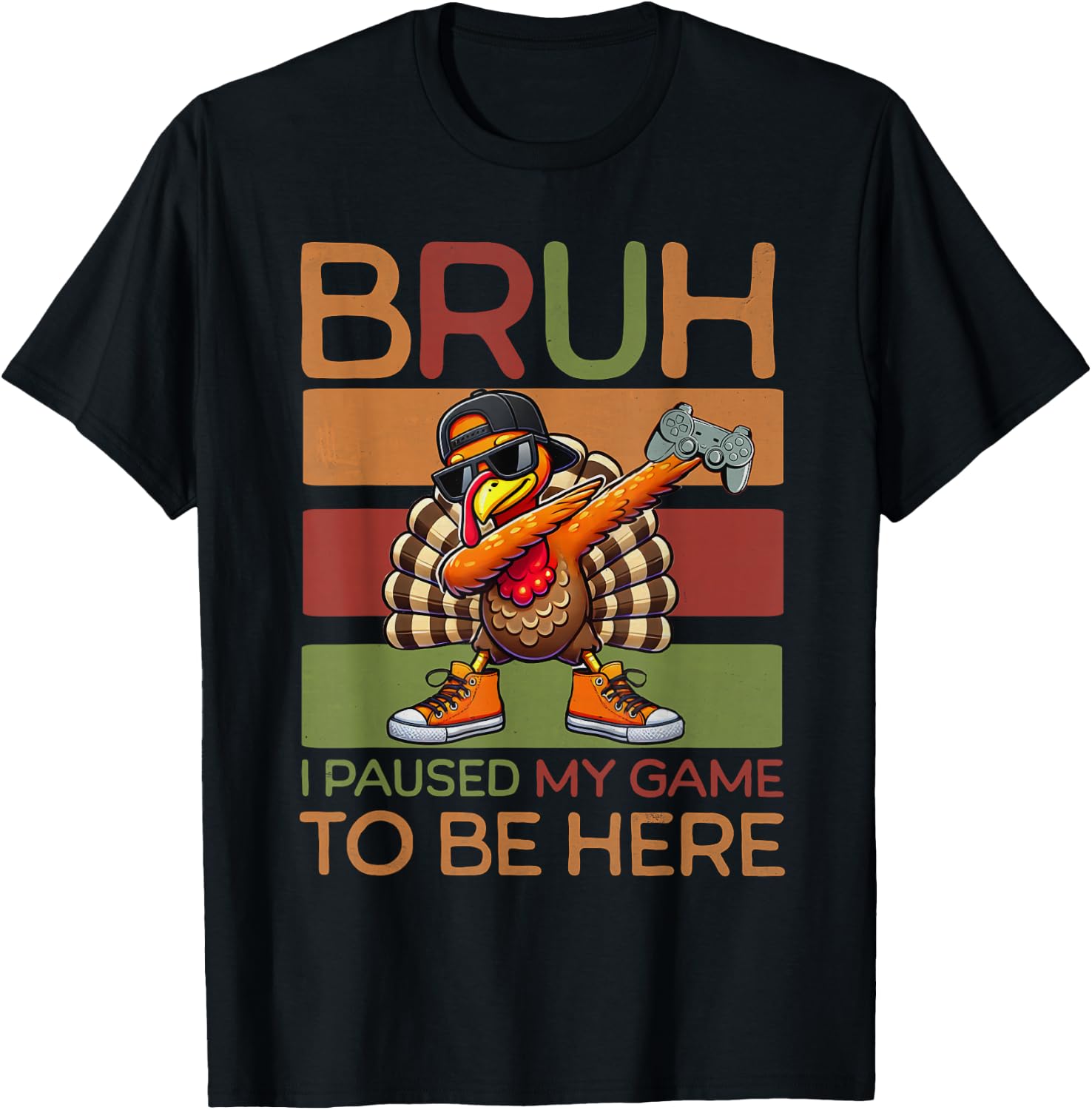 Bruh I Paused My Game To Be Here Thanksgiving Kid Boys Gamer T-Shirt - T-Shirt | Black