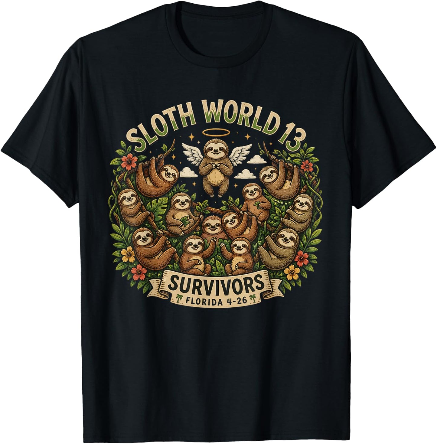 Sloth World 13 Survivors Design T-Shirt - T-Shirt | Black