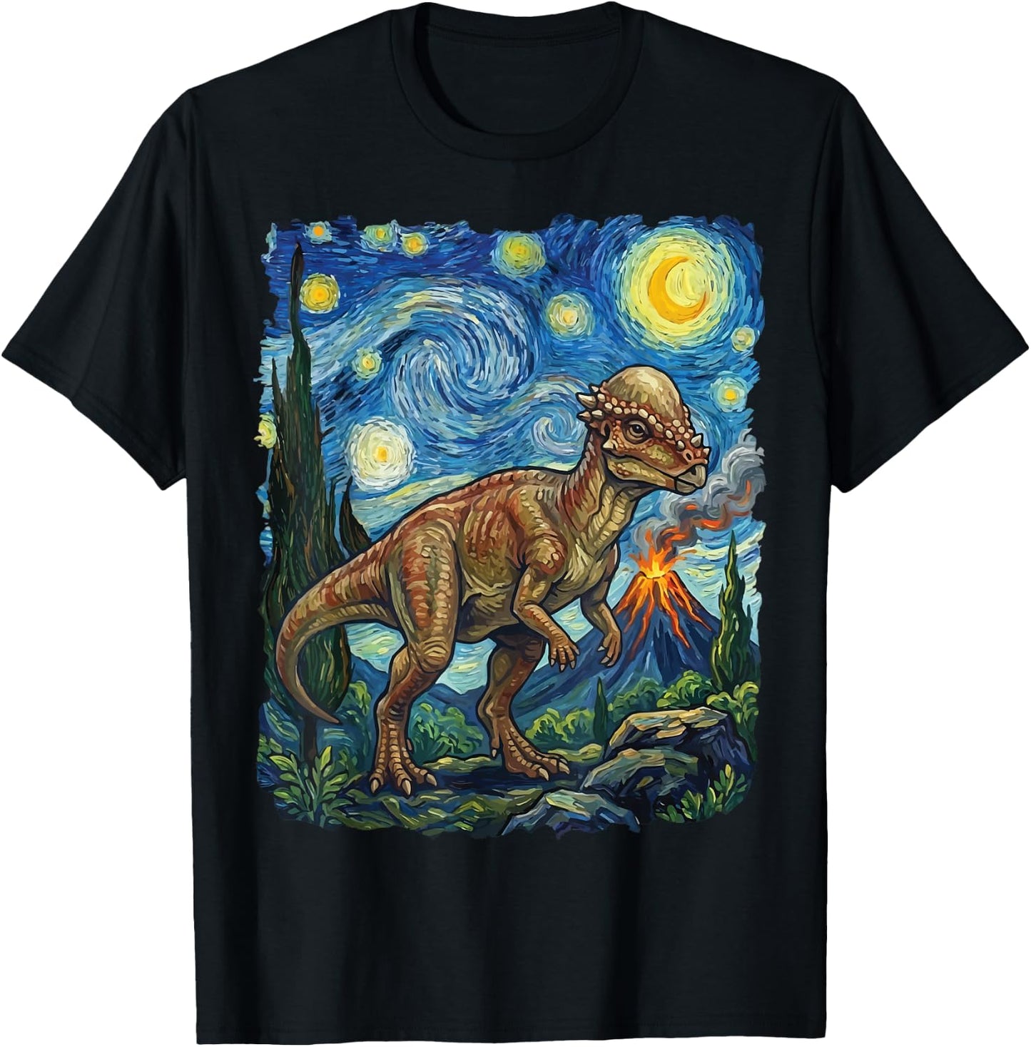 Pachycephalosaurus Starry Night T-Shirt - T-Shirt | Black