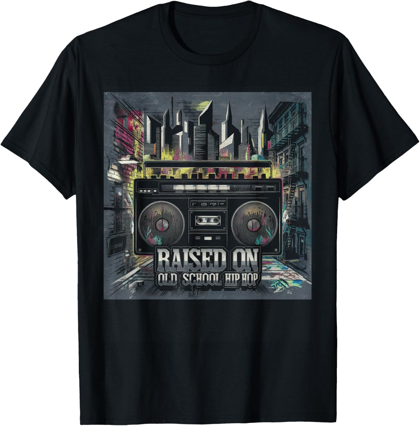 RAISED ON OLD SCHOOL Graffiti Rap HIP HOP Cassette T-Shirt - T-Shirt | Black