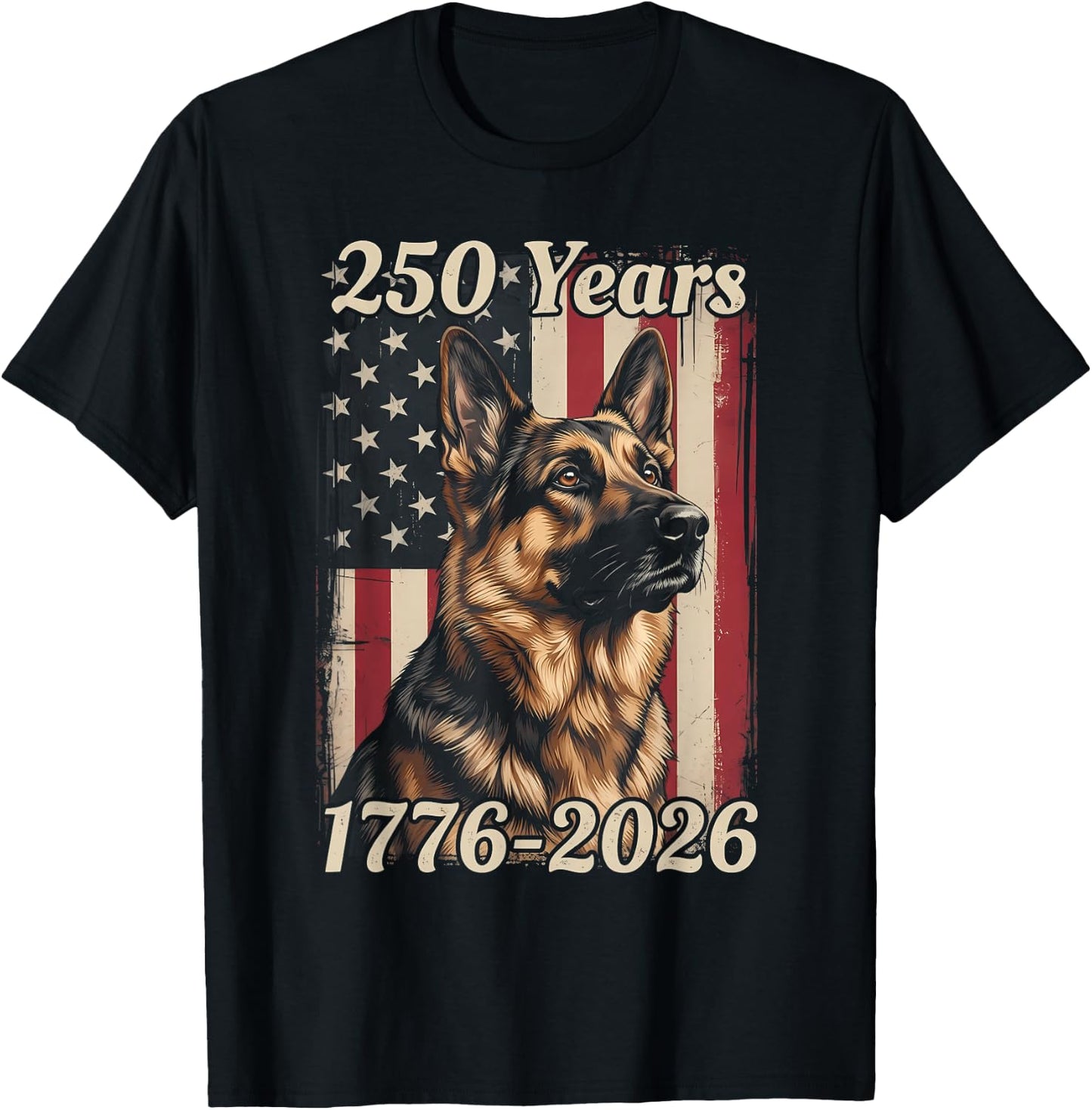 250 Years 250th Anniversary 4th of July German Shepherd Dog T-Shirt - T-Shirt | Black
