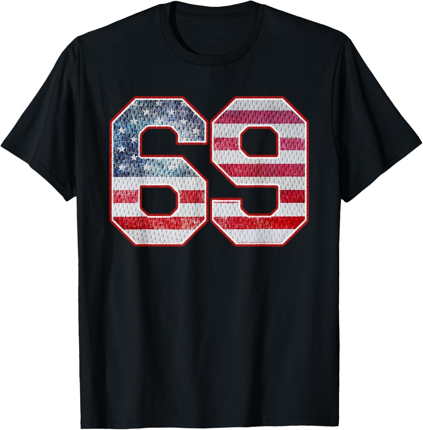 Jersey Player Number 69 Personalized Sports American Flag T-Shirt - T-Shirt | Black