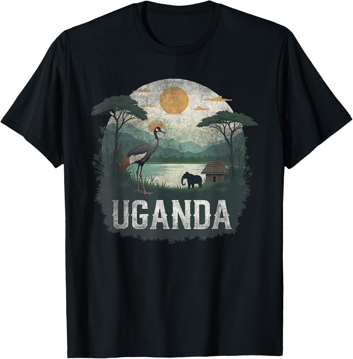 Souvenir Vintage Ugandan Landscape Retro , Black, S T-Shirt - T-Shirt | Black