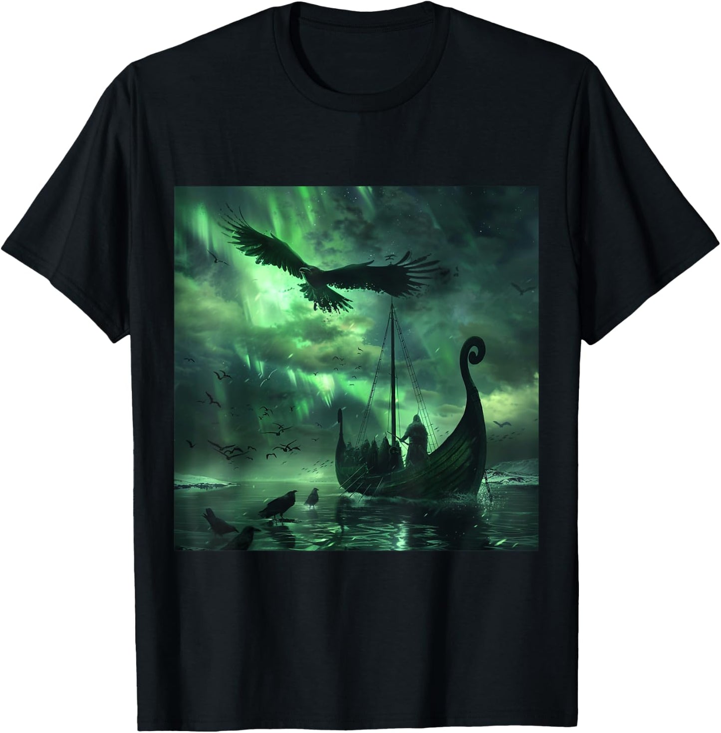 Viking Hugin & Munin Floki Valhalla Viking Ship T-Shirt - T-Shirt | Black