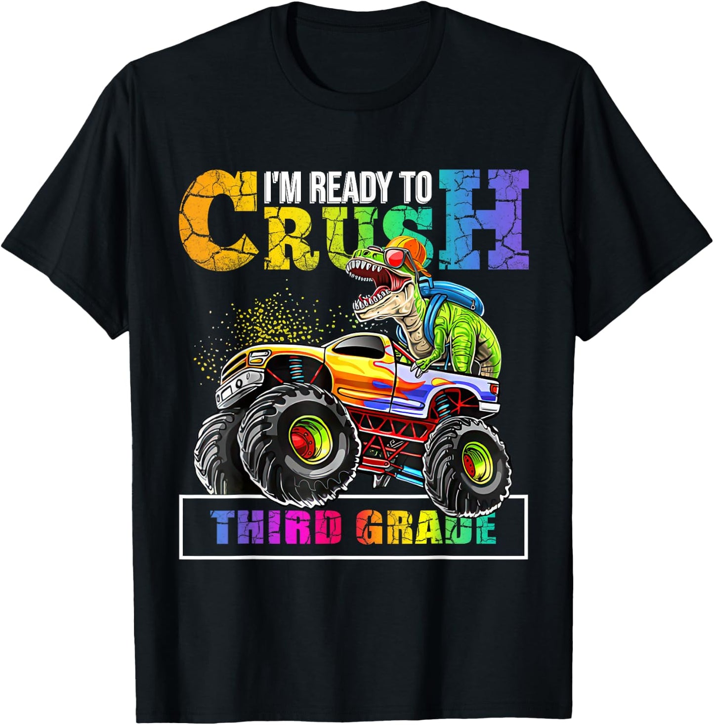 Back To School Boy Dinosaur I'm Ready To Crush Third Grade T-Shirt - T-Shirt | Black