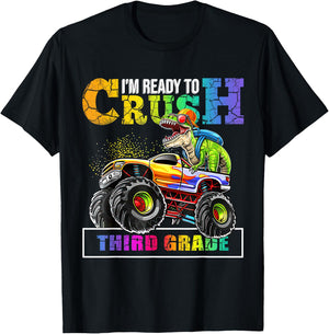Back To School Boy Dinosaur I'm Ready To Crush Third Grade T-Shirt - T-Shirt | Black