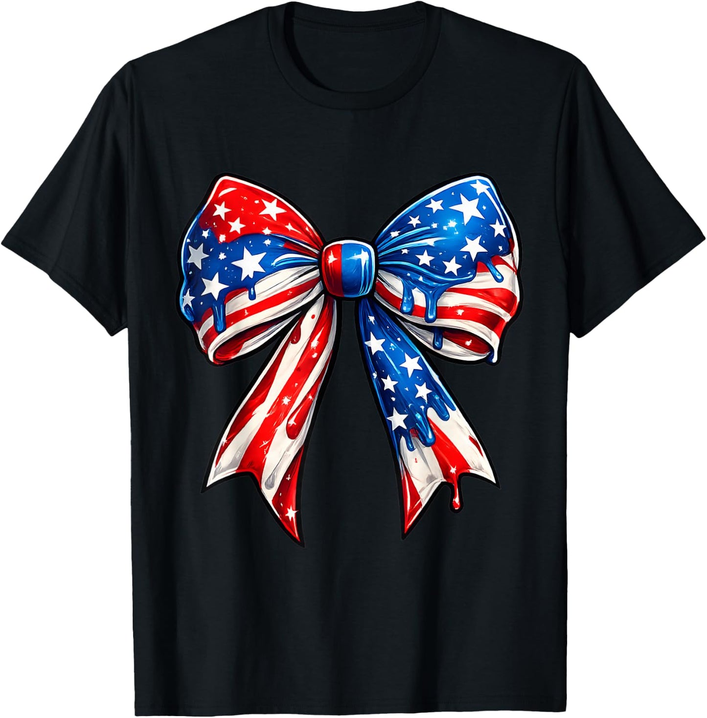 Cute Coquette Bow American Flag Patriotic Fourth of July T-Shirt - T-Shirt | Black