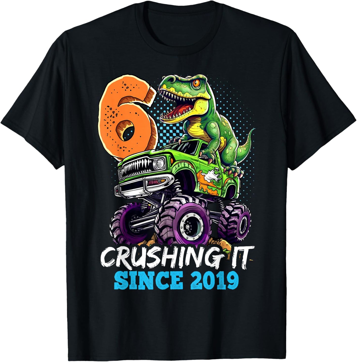 6th Birthday Monster Truck Dinosaur Party Boys Rawr I'm 6 T-Shirt - T-Shirt | Black