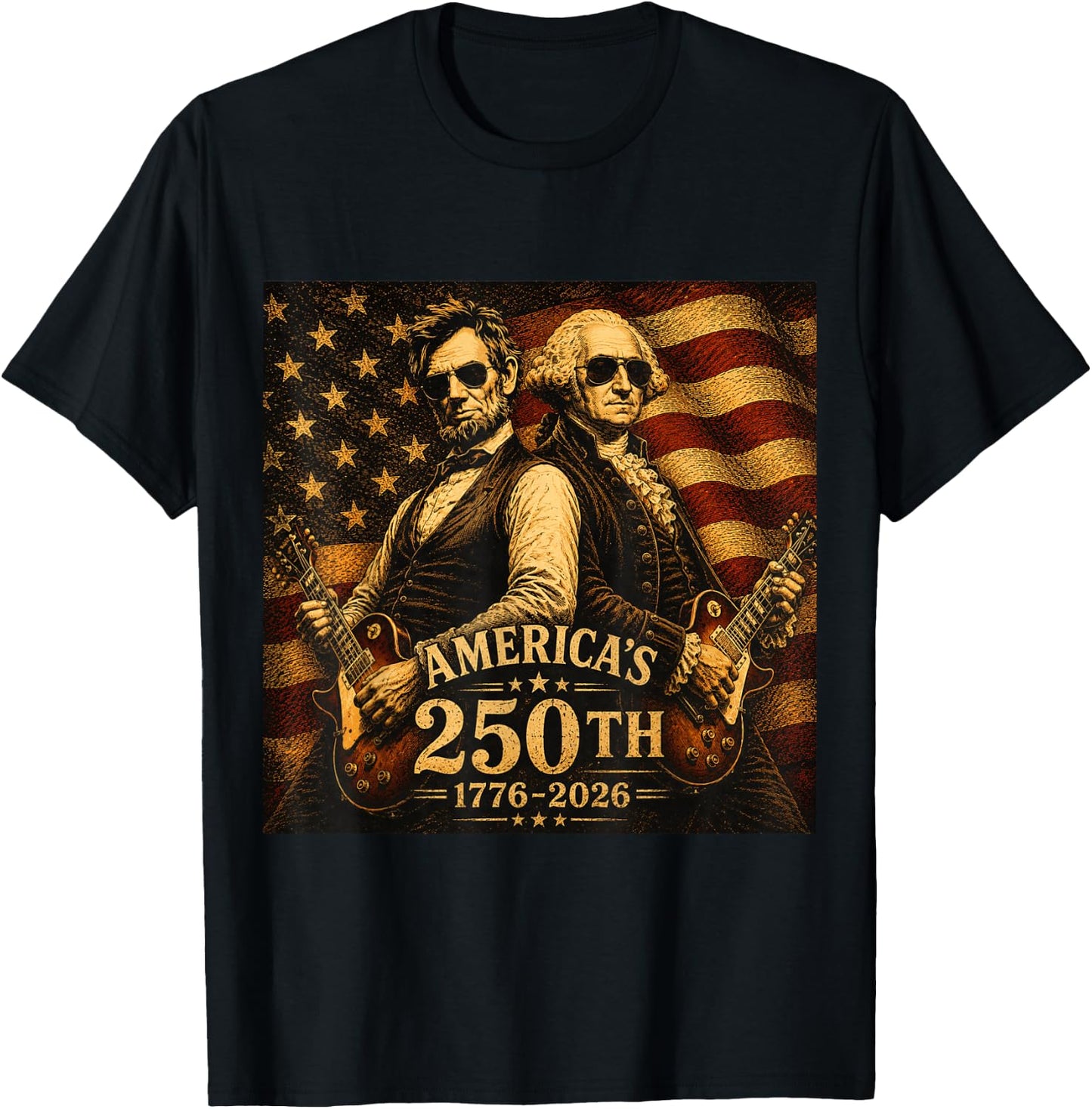 George Washington Abraham Lincoln Guitar 250th Vintage Music T-Shirt - T-Shirt | Black