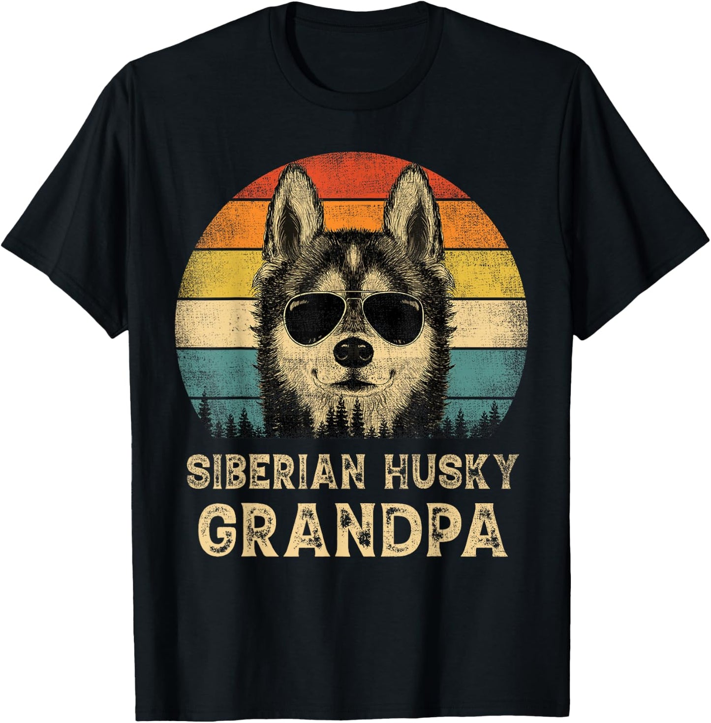 Vintage Siberian Husky Grandpa Dog Lovers Father's Day Men Women T-Shirt - T-Shirt | Black