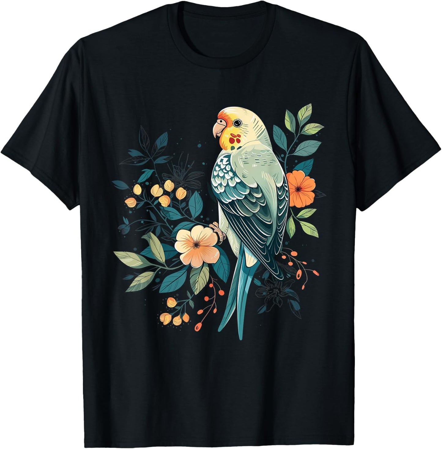 Budgie Parakeet Bird Mom Budgerigar Parrot Vintage Flower T-Shirt - T-Shirt | Black