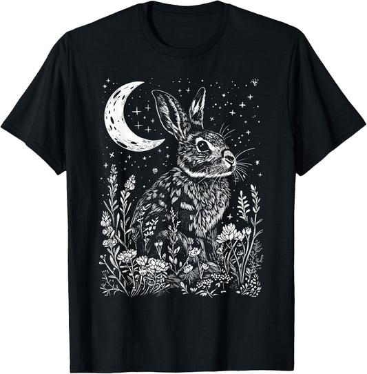 Witchy Rabbit Bunny Pastel Goth Cottagecore Dark Academia T-Shirt - T-Shirt | Black