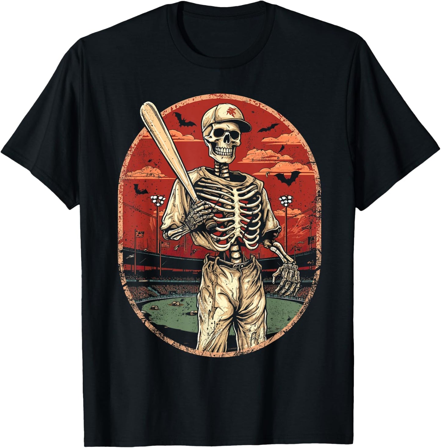 Spooky Creepy Vintage Baseball Skeleton Halloween Men Boys T-Shirt - T-Shirt | Black