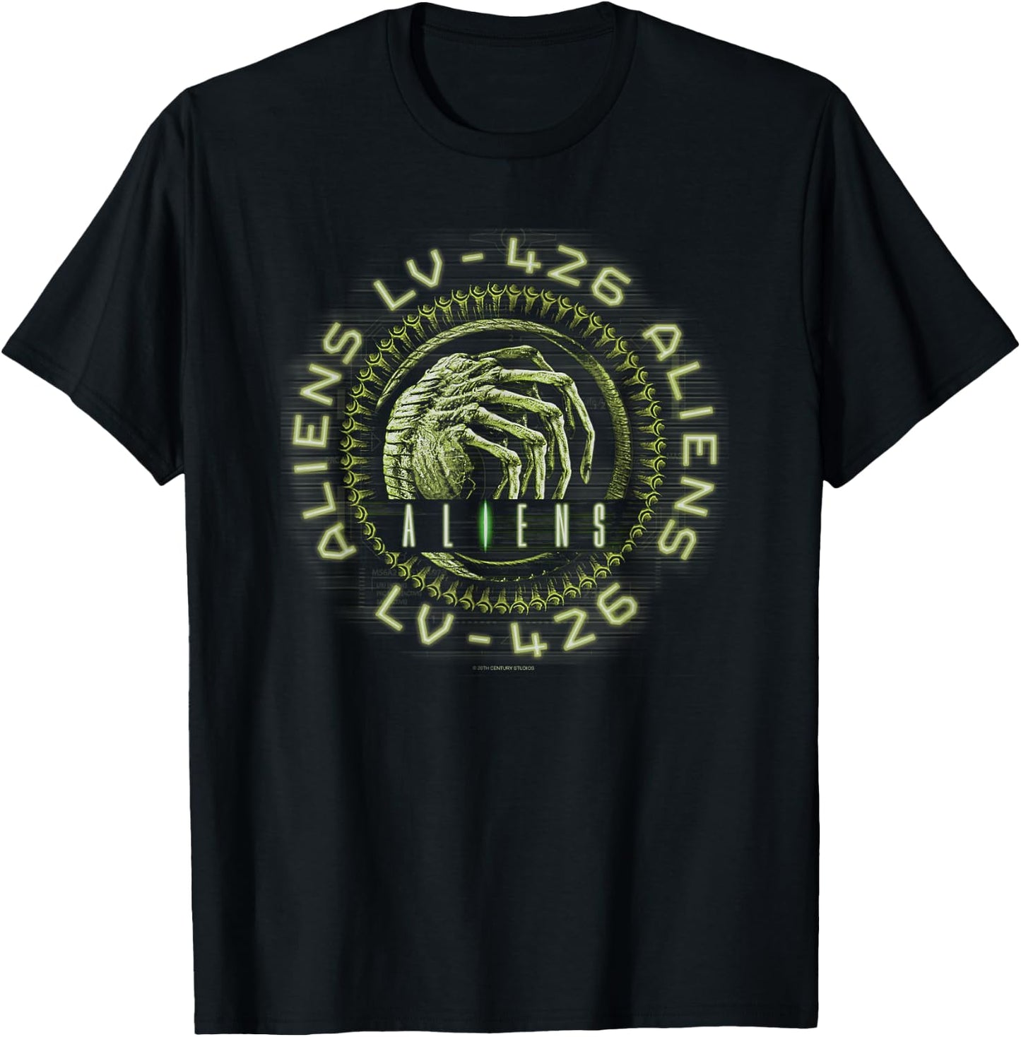 Aliens Lv-Fourtwentysix Facehugger Neon Big Chest Text Logo T-Shirt - T-Shirt | Black