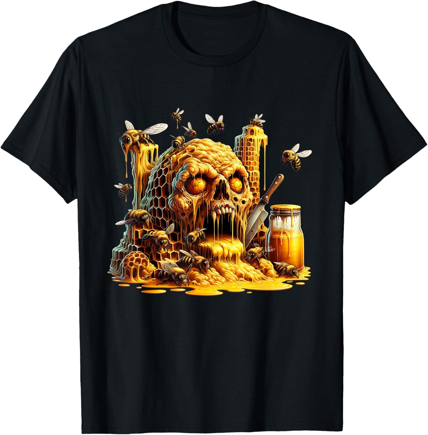 Honeycore - Grotesque skull with honey and bees T-Shirt - T-Shirt | Black