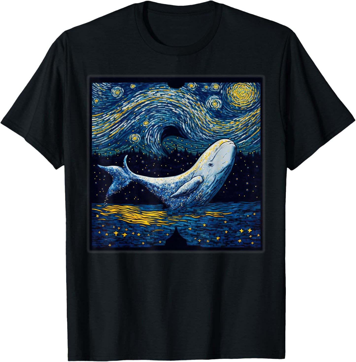 Surrealism Starry Night Beluga Whale T-Shirt - T-Shirt | Black