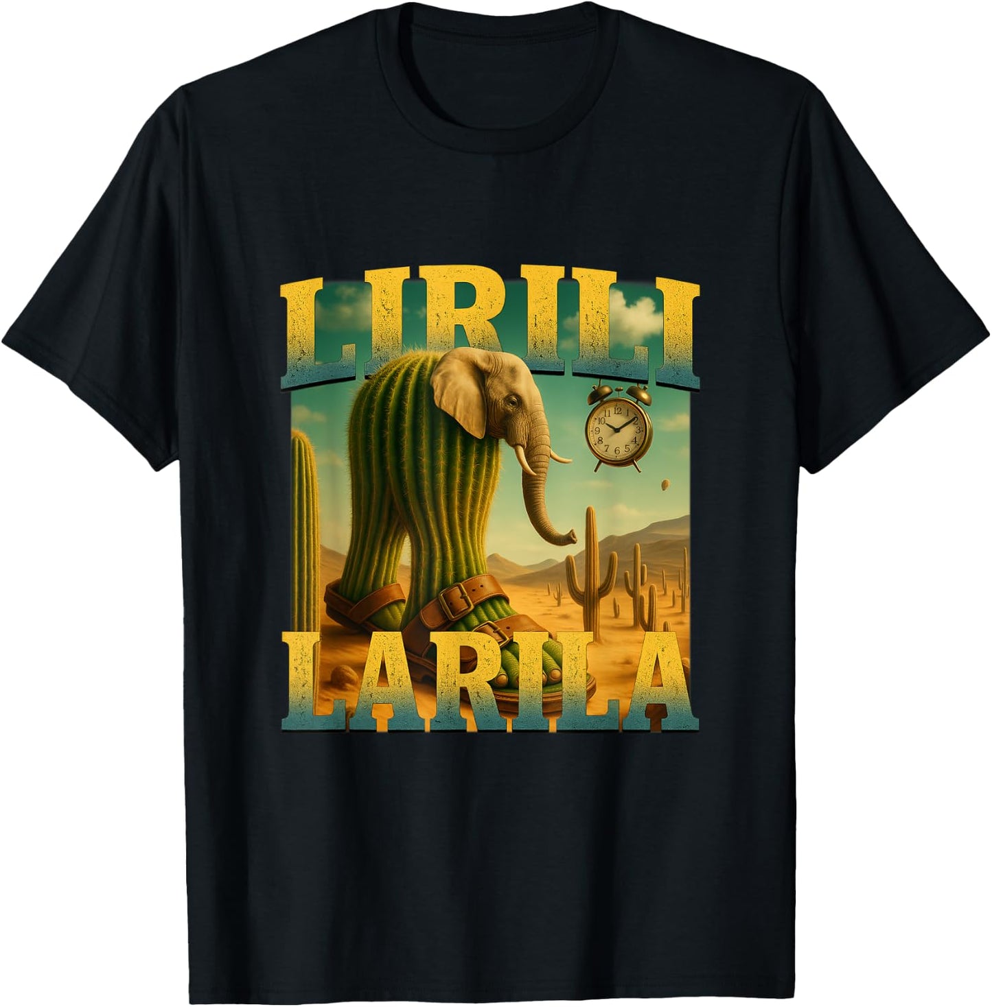 Lirili Larila Elephant Cactus Funny Italian Brainrot Meme T-Shirt - T-Shirt | Black