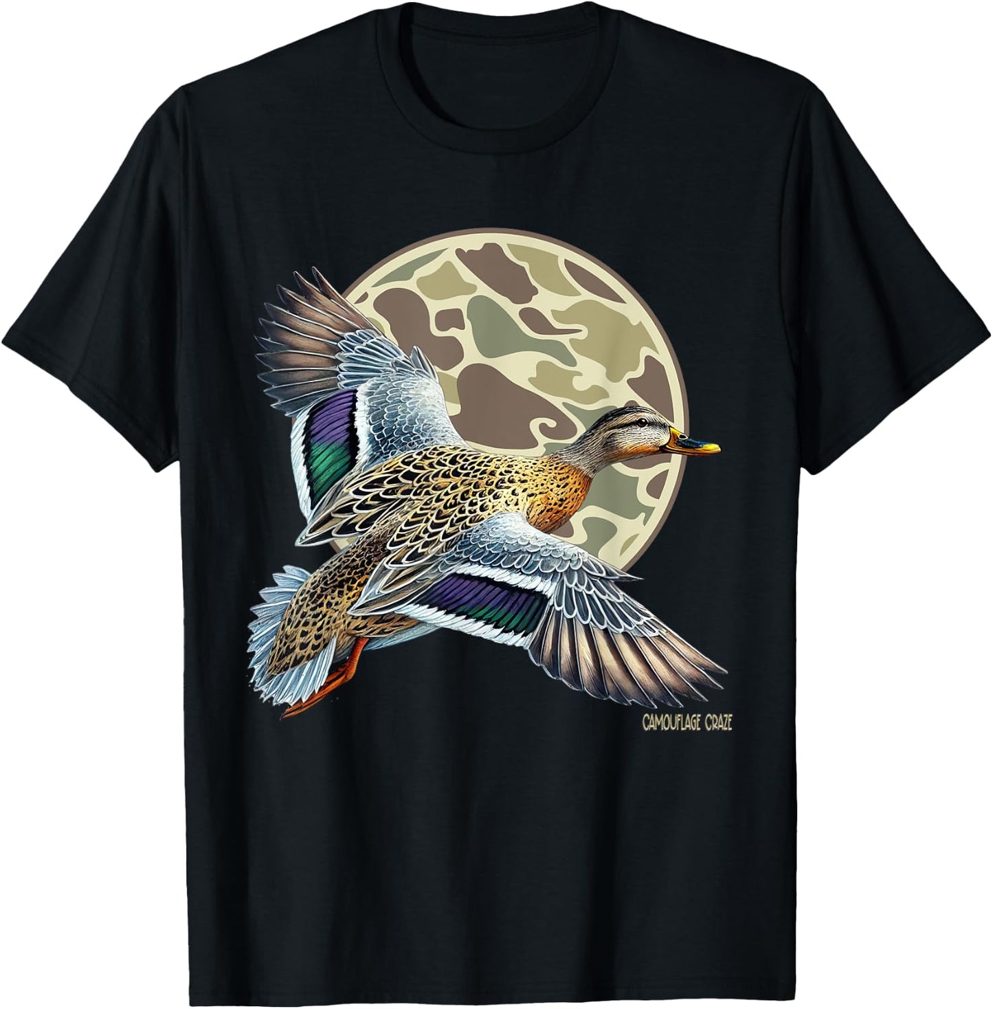Flying Mottled Duck Camouflage Camo Duck Hunting Camo Hunter T-Shirt - T-Shirt | Black