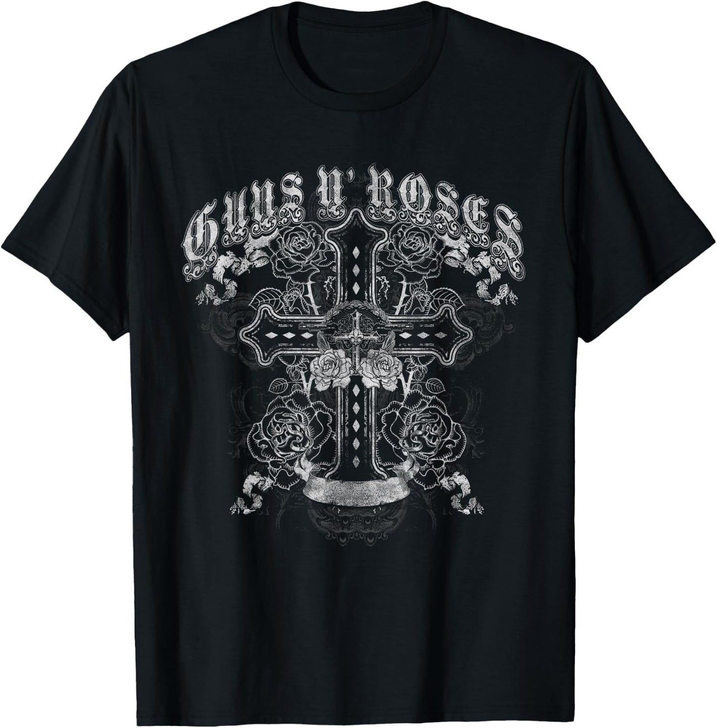 Guns N' Roses Official Vintage Cross White , black T-Shirt - T-Shirt | Black