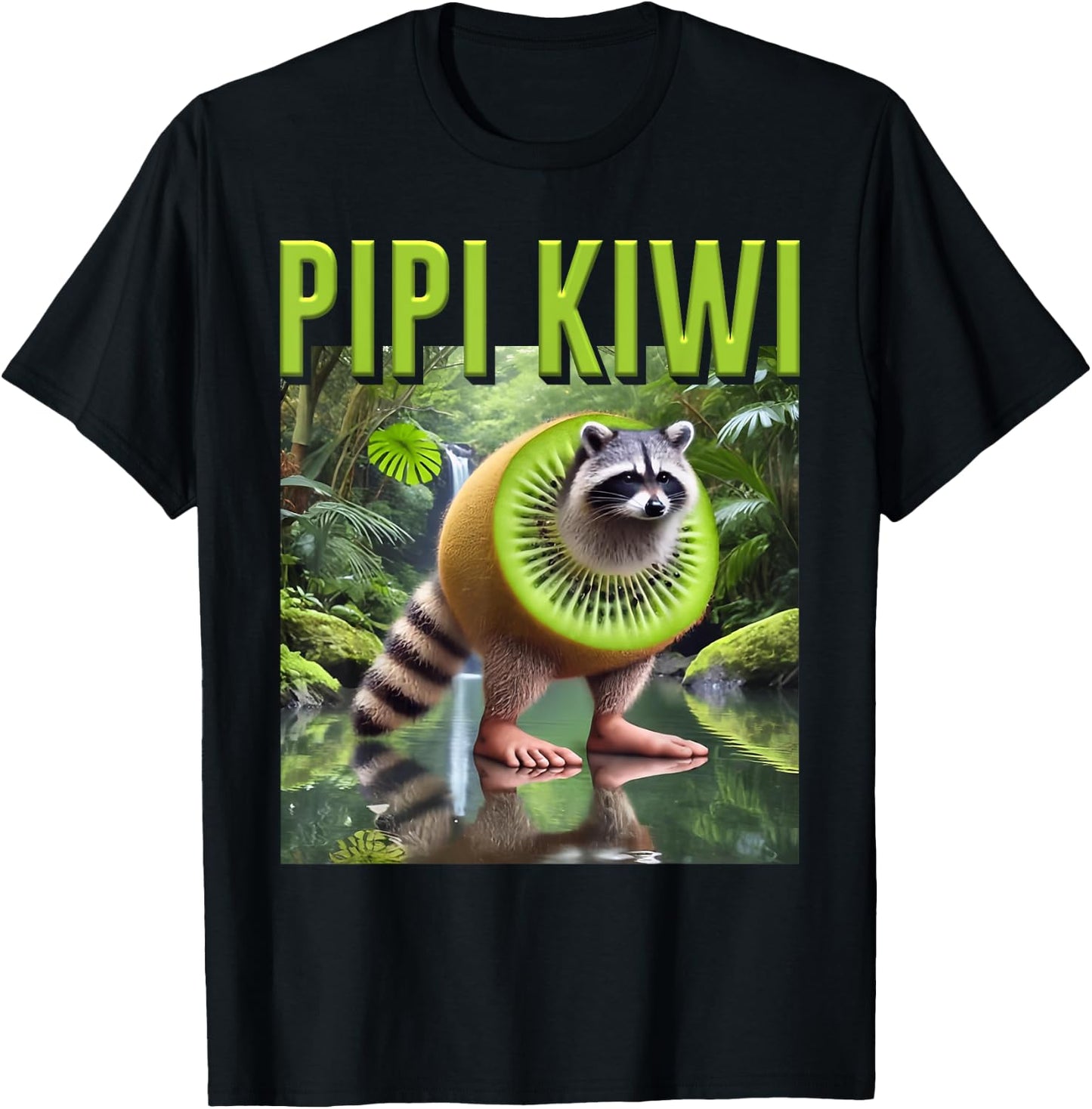 Pipi Kiwi Raccoon AI Monster Italian Brainrot Boy Meme Joke T-Shirt - T-Shirt | Black