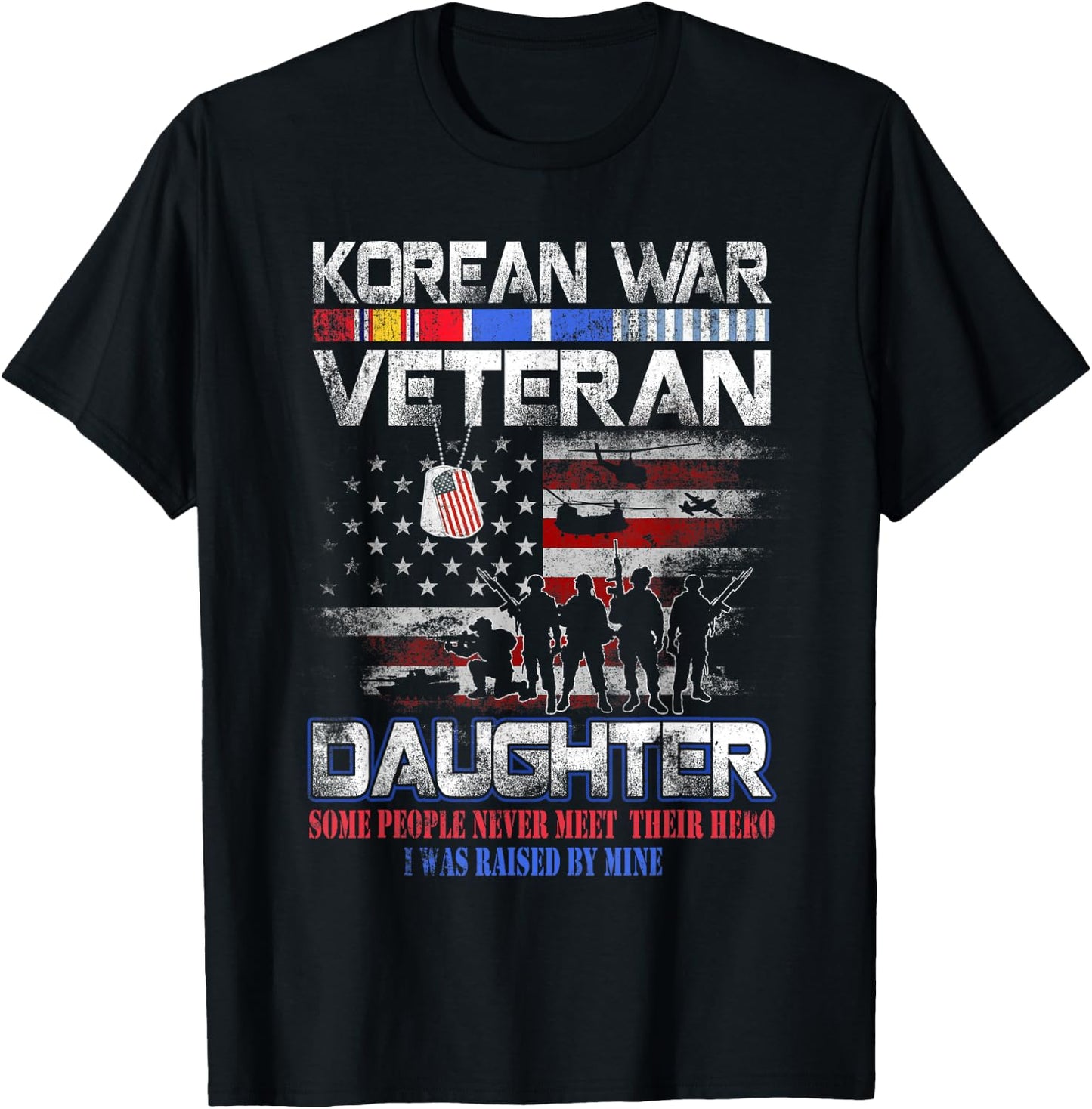Korea War Veteran Proud Daughter US Flag Vintage Patriotic T-Shirt - T-Shirt | Black