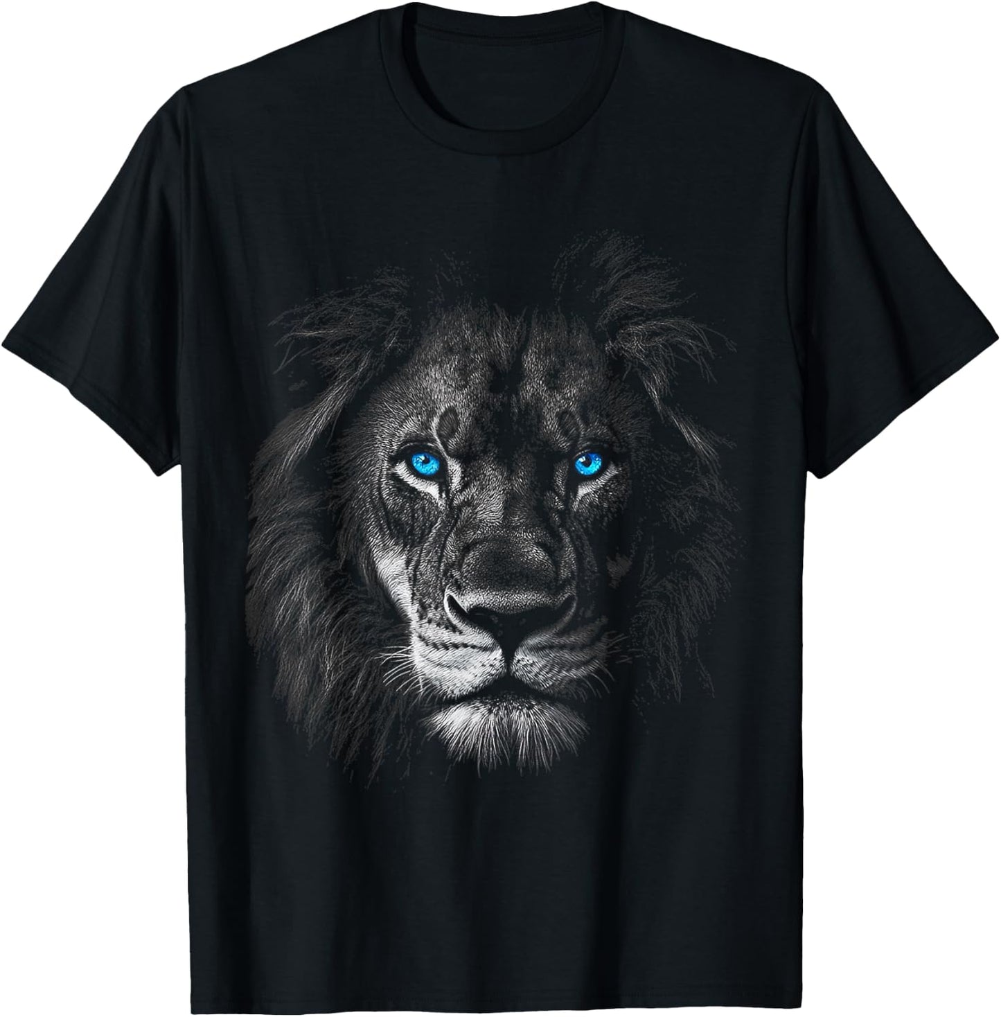 Lion Animal Motif Yeux Bleus Illustration Lion T-Shirt - T-Shirt | Black