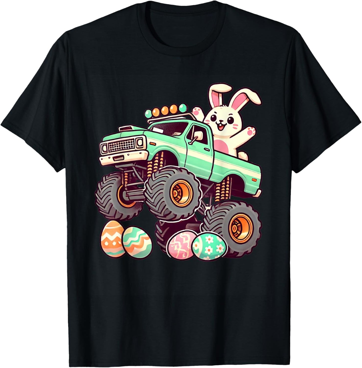 Monster Truck Bunny Happy Easter Day Kids Boys Toddler Funny T-Shirt - T-Shirt | Black