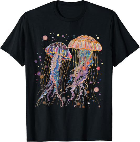Jellyfish Colorful Flower Patterns Scuba Diving Diver Ocean T-Shirt - T-Shirt | Black