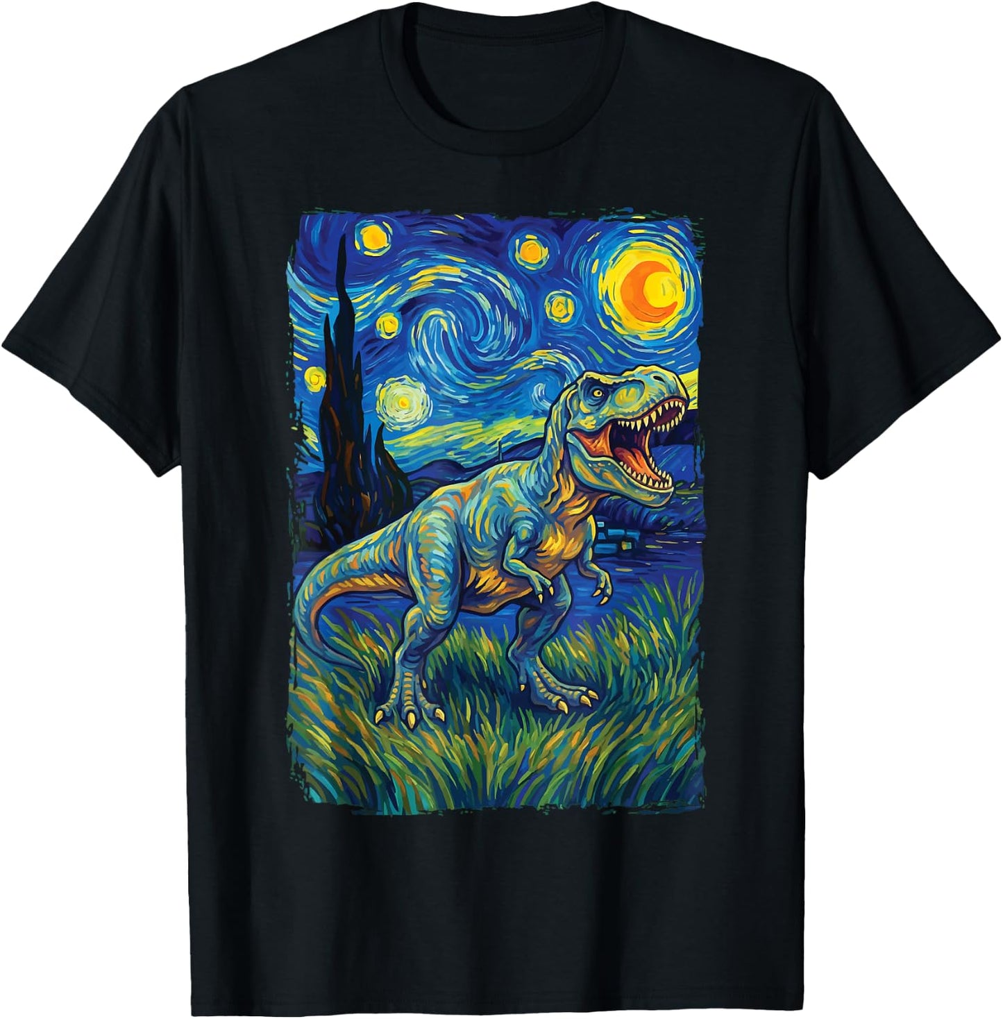 T-Rex Starry Night T-Shirt - T-Shirt | Black