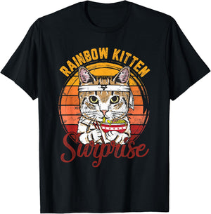 Animals Vintage Cats Rainbow Cat Kitten Surprise & Ramen T-Shirt - T-Shirt | Black