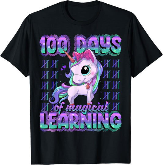 100 Days Of School Shirt Unicorn 100 Days Smarter 100th Day T-Shirt - T-Shirt | Black