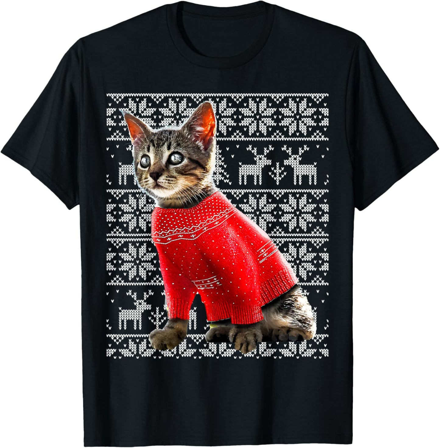 Ugly Christmas Sweater Cat Shirt Christmas Cat Gifts Women T-Shirt - T-Shirt | Black