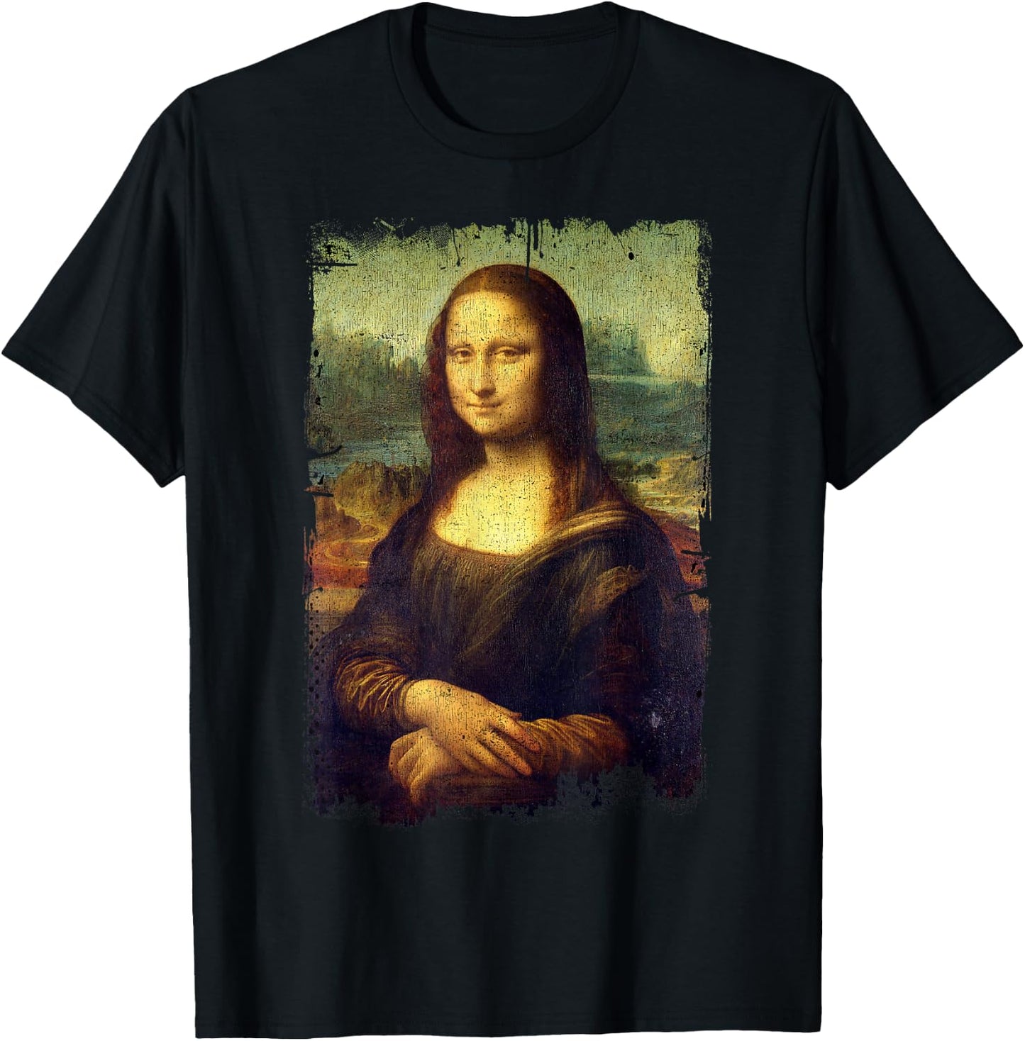 Mona Lisa by Leonardo da Vinci Famous Painting , black T-Shirt - T-Shirt | Black