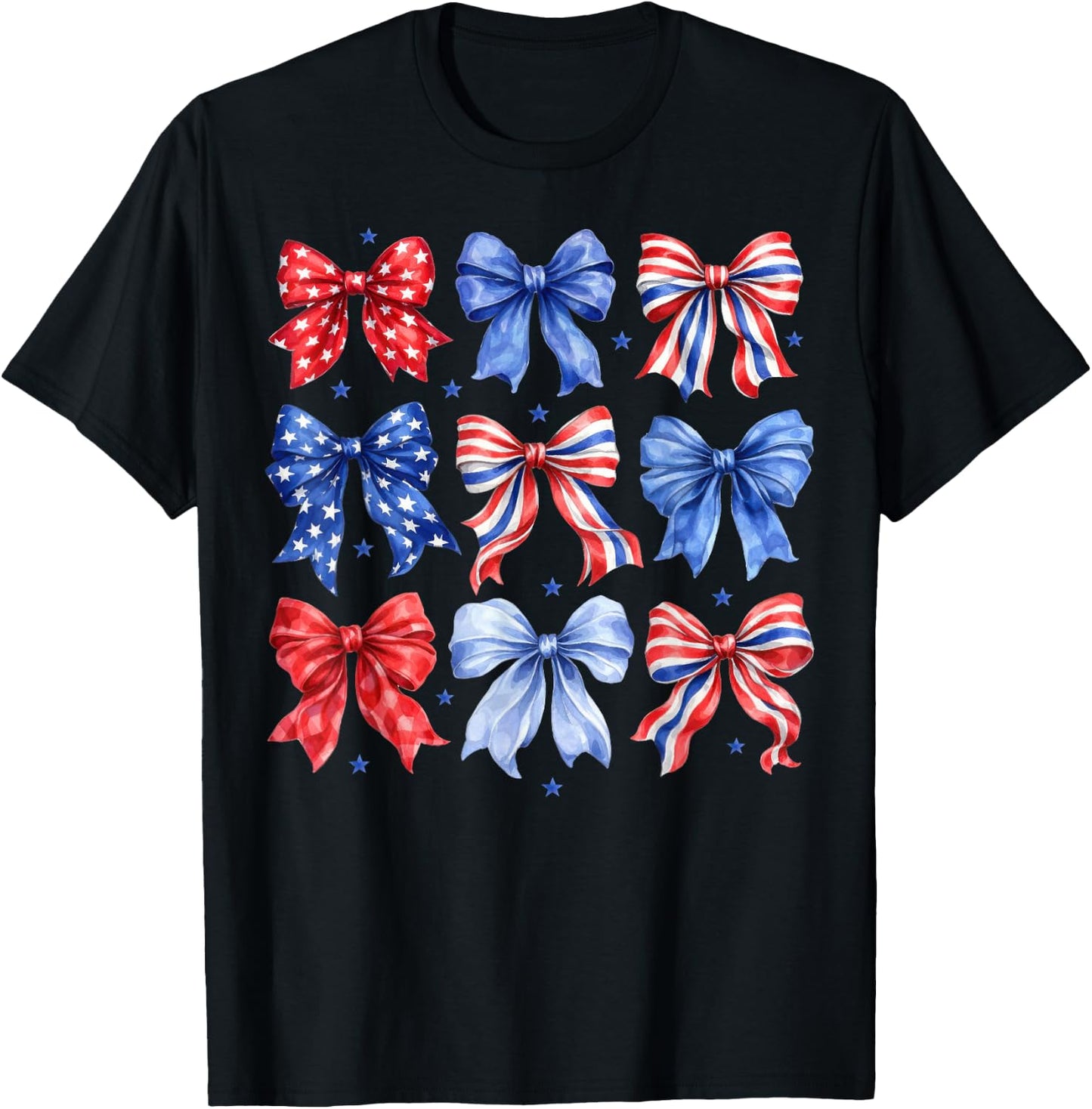 Coquette Bow in Red White Blue Patriotic 4th of July Girls T-Shirt - T-Shirt | Black