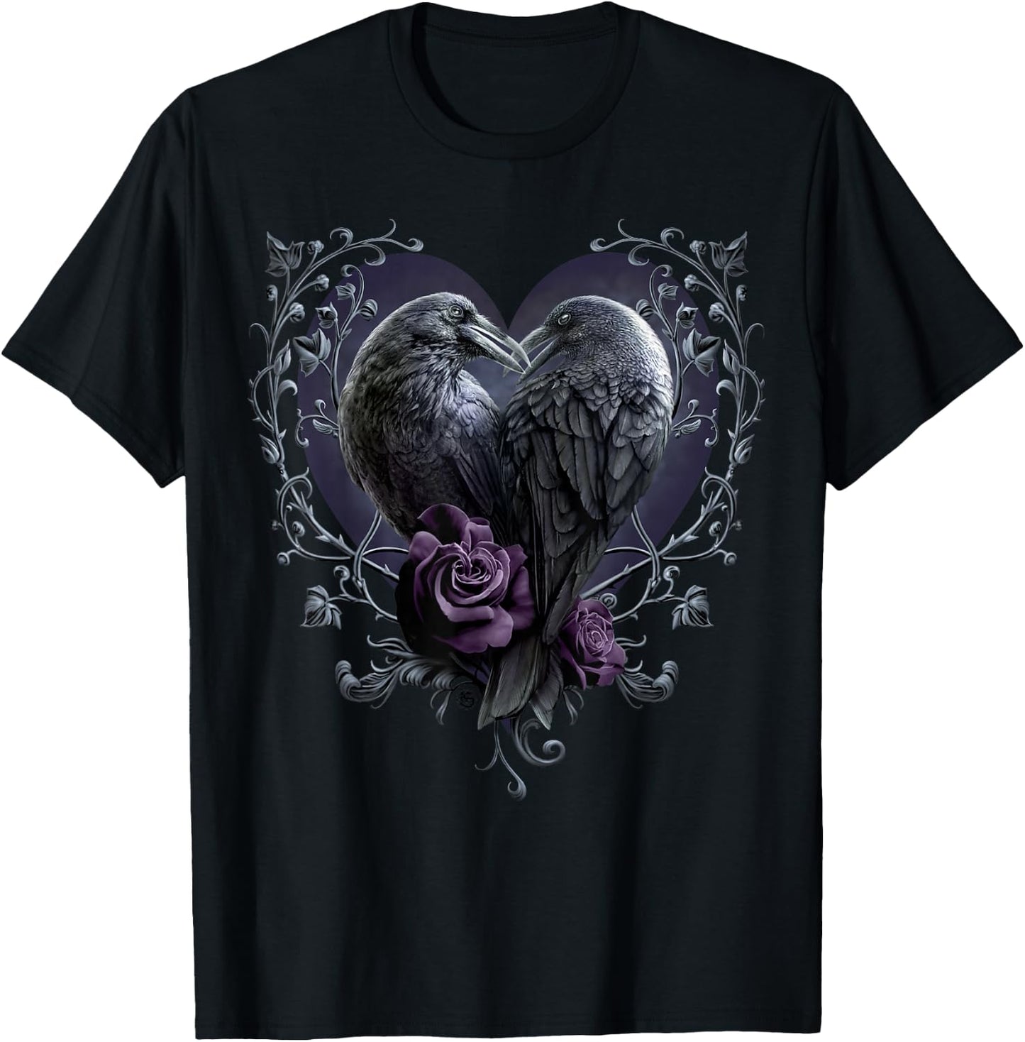 Spiral Original Raven Heart Gothic Ravens , black T-Shirt - T-Shirt | Black