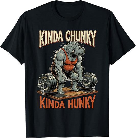 Kinda Chunky Kinda Hunky Funny Hippo Deadlift T-Shirt - T-Shirt | Black