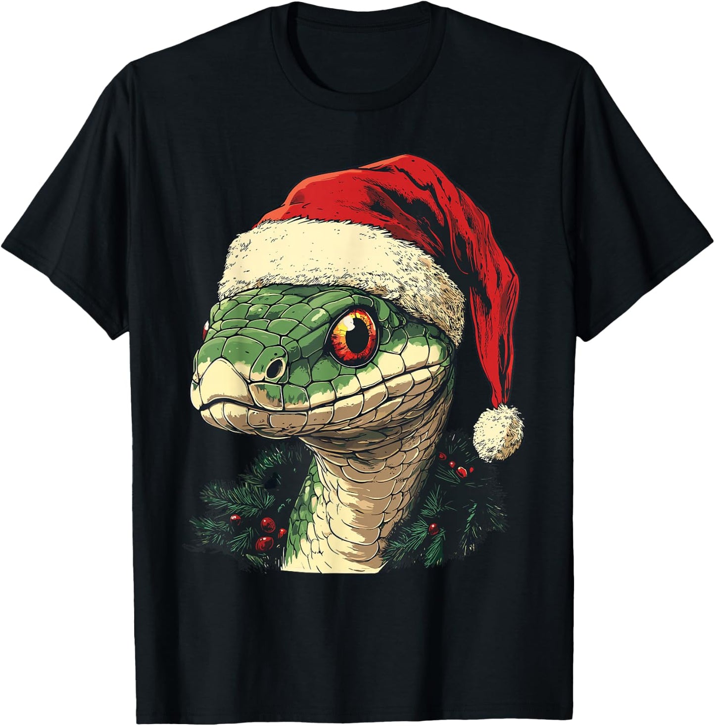 Snake Santa Hat Funny Christmas Xmas Snake Lovers Pajama T-Shirt - T-Shirt | Black