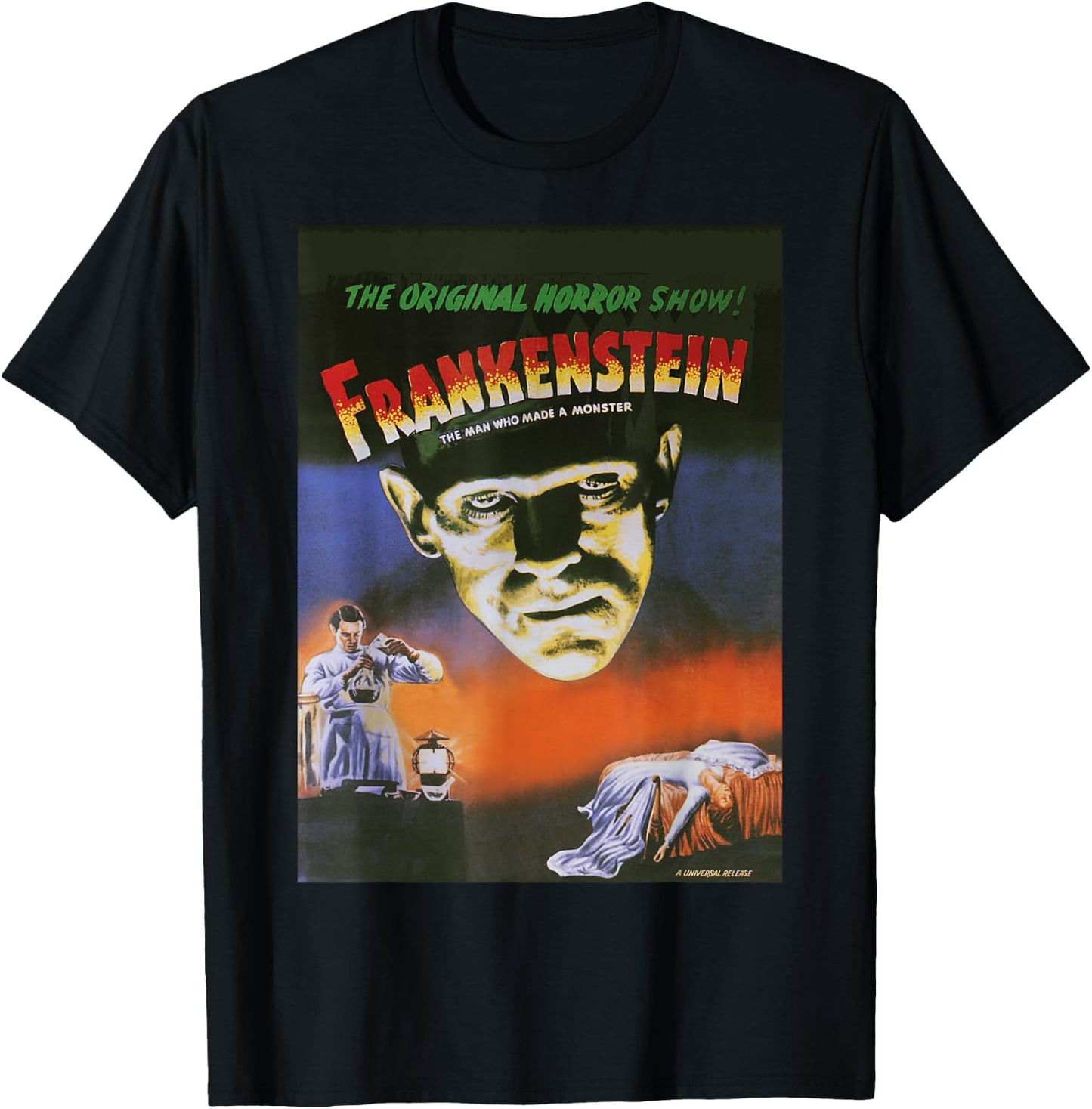 Universal Monsters Distressed Frankenstein Movie Poster T-Shirt - T-Shirt | Black