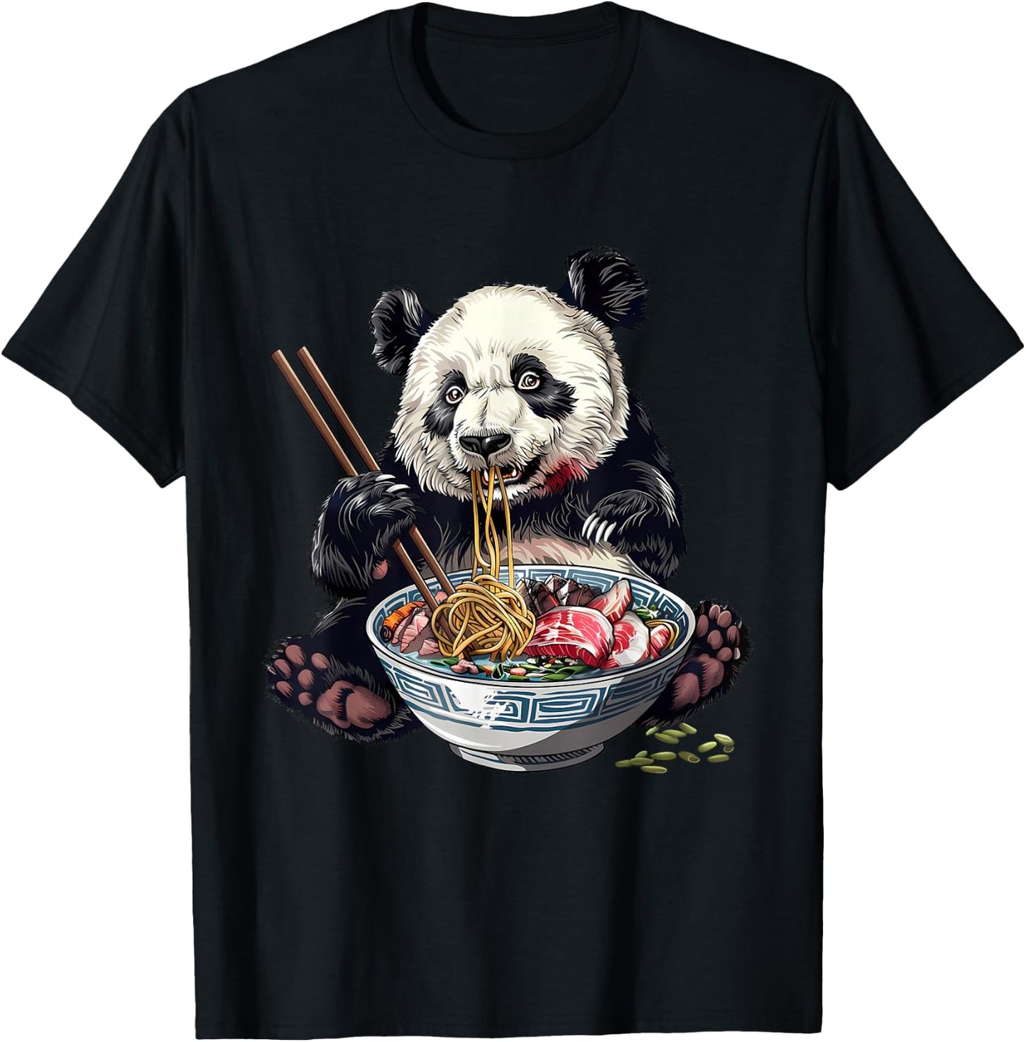 Panda Eating Ramen Noodles Ramen Noodles Panda Noodle Bowl T-Shirt - T-Shirt | Black