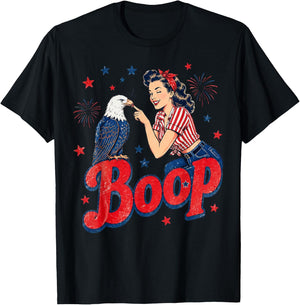 Boop Vintage Girl and Eagle Funny Patriotic 4th of July T-Shirt - T-Shirt | Black