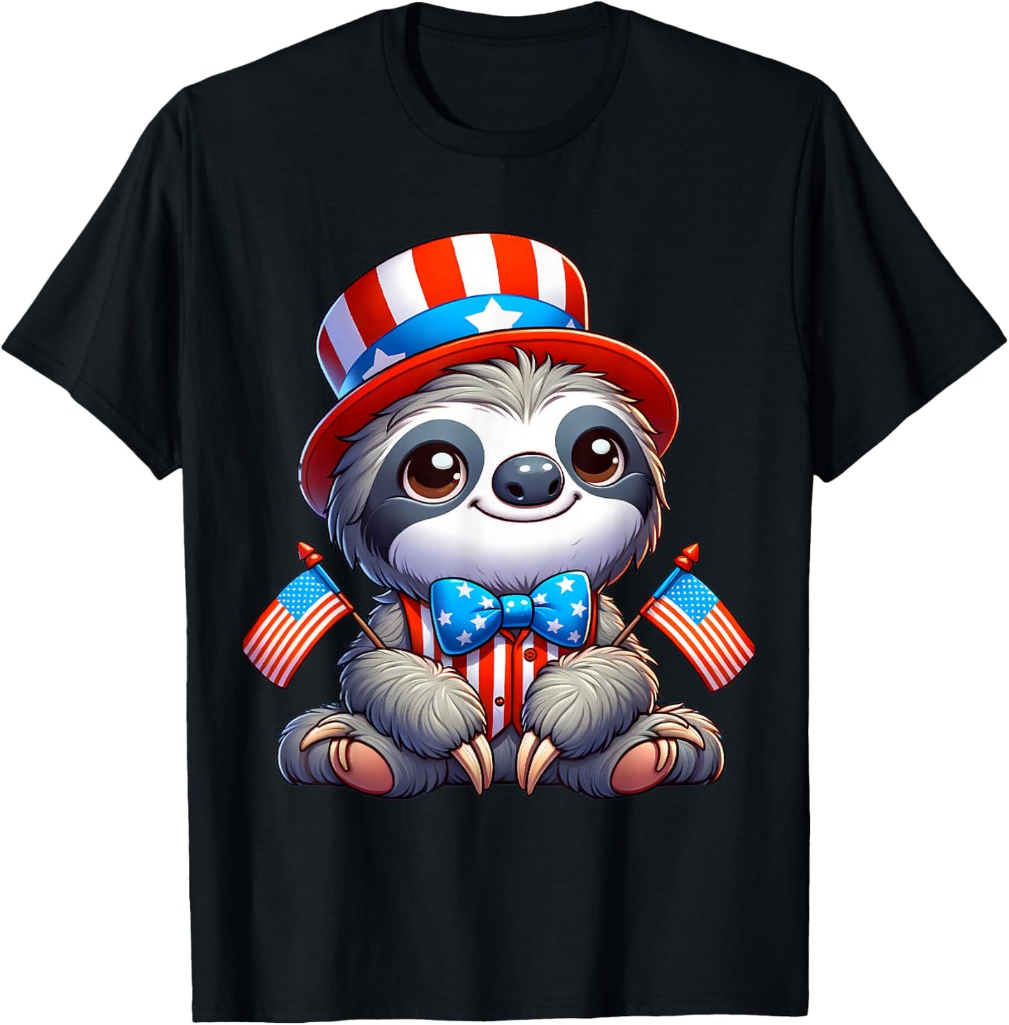 Sloth Happy 4th of July Independence Day Men Women Kids T-Shirt - T-Shirt | Black