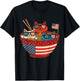 Cats Ramen Anime American Flag USA Funny 4th Of July Fourth T-Shirt - T-Shirt | Black