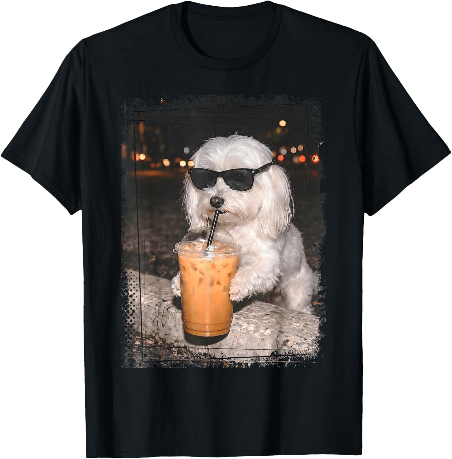 Malteser Sonnenbrille für Hunde mit Eiskaffee T-Shirt - T-Shirt | Black