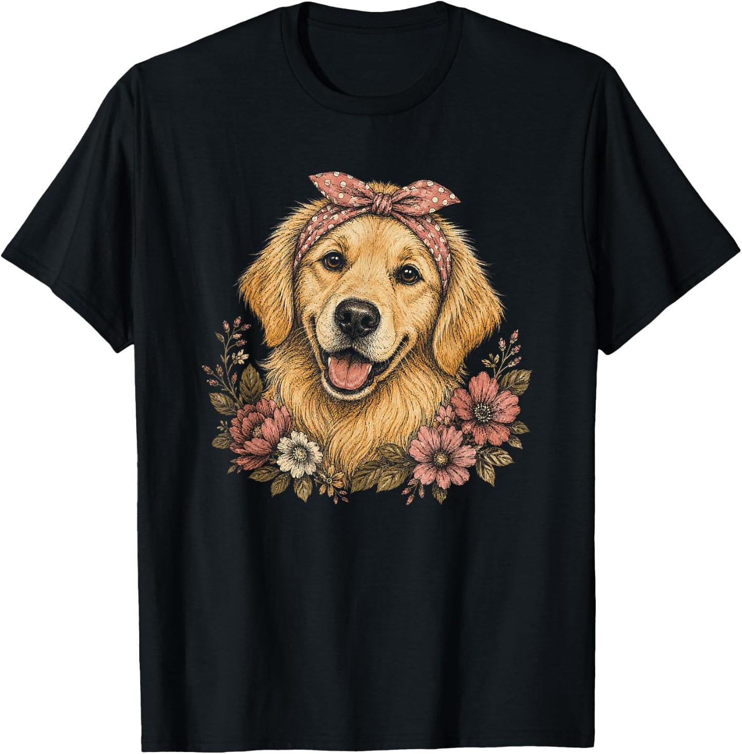 Golden Retriever Artwork Design for Girls T-Shirt - T-Shirt | Black