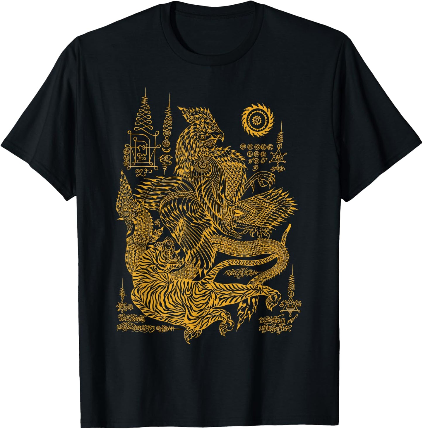 Thai Rooster & Tiger Traditional Thailand Art MMA Muay Thai T-Shirt - T-Shirt | Black