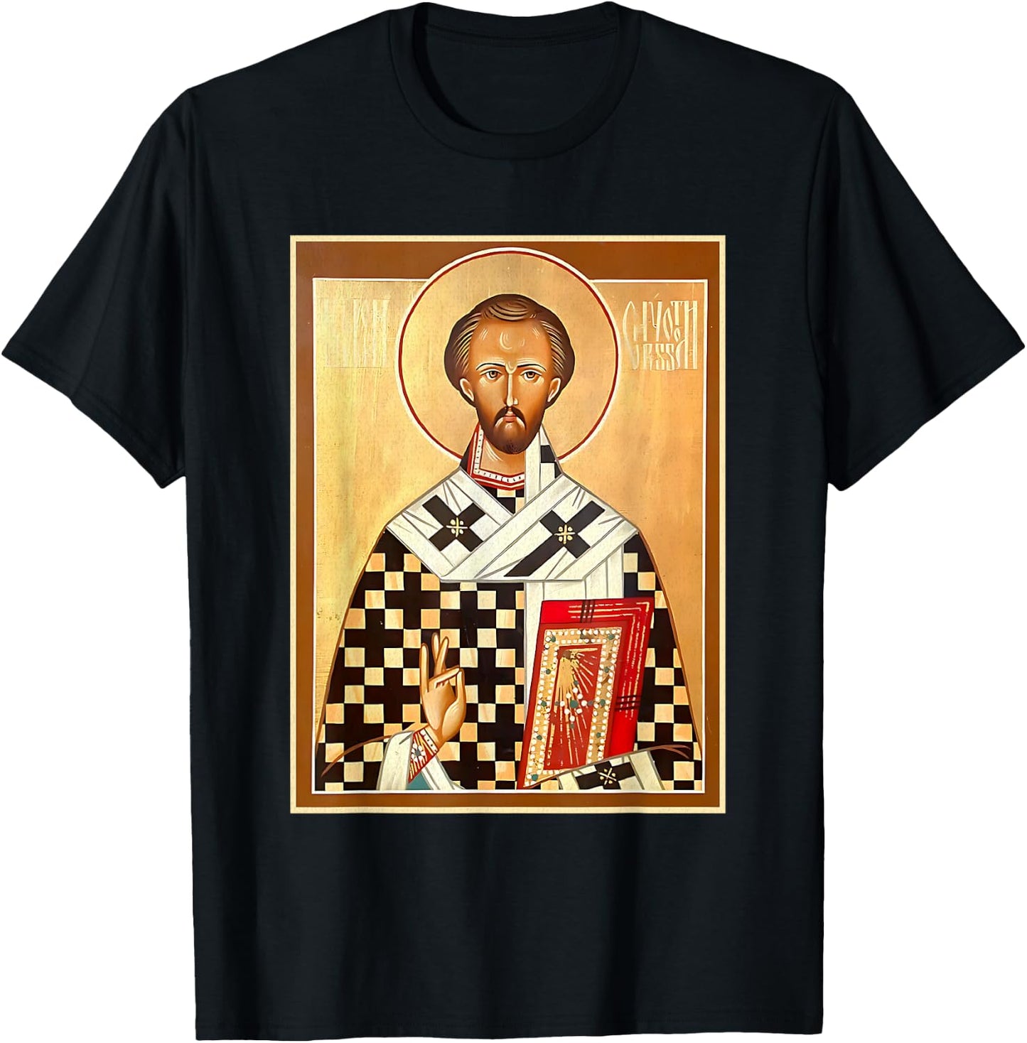 St. John Chrysostom Eastern Orthodox Byzantine Art Church T-Shirt - T-Shirt | Black
